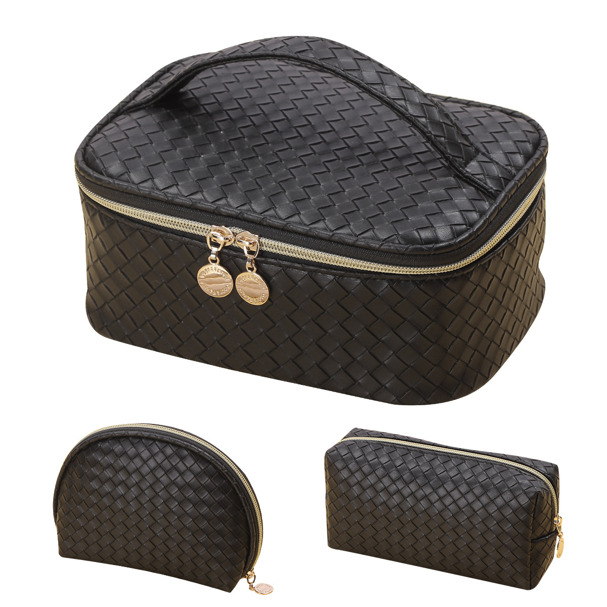 PU Braid Pattern Cosmetic Bag Set